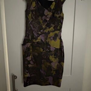 Lela Rose Purple and Green Sleeveless Mini Dress